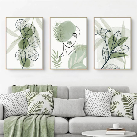 Lot de 3 posters abstraits feuilles vertes - Sarah Duke