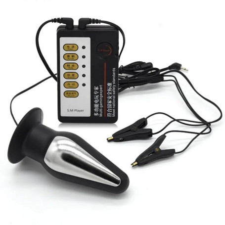 Plug Anal Électrique avec Pinces à Tétons - Bondage Masters