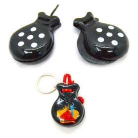 Castagnettes en Bois Noir avec Porte-Clés Flamant Rose pour Adultes