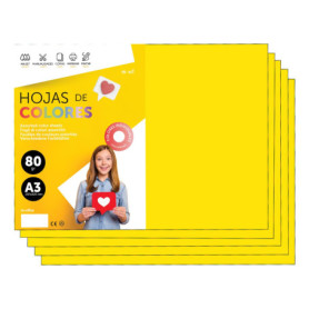 Papier A3 Couleur Jaune Intense - 50 Feuilles 80g pour Imprimante