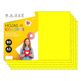 Papier A3 Couleur Jaune Fluo - 500 Feuilles 80g pour Imprimante et Loisirs Créatifs