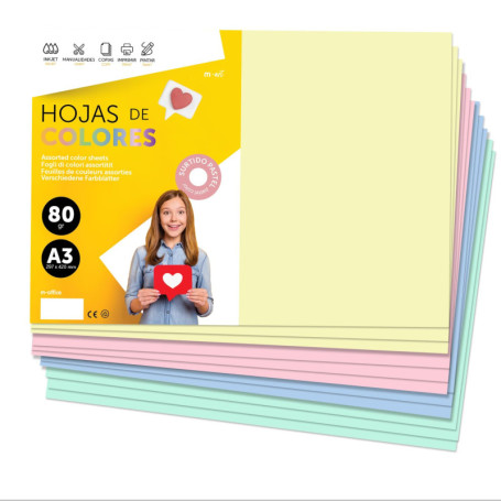 Papier A3 Couleur Pastel - 50 Feuilles 80g pour Imprimante et Loisirs Créatifs