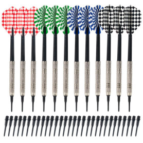 Set Professionnel de Fléchettes à Pointe Plastique - 12 Fléchettes avec Embouts et Ailettes