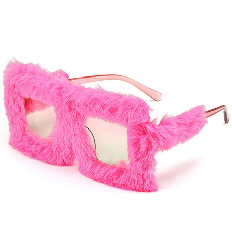 Lunettes de soleil en peluche rose à monture carrée