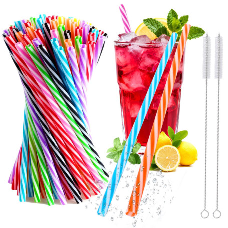 Set de 100 Pailles Réutilisables Multicolores avec Brosses de Nettoyage
