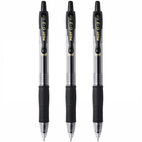 Pack de 3 Stylos Rétractables Pilot G-2 0.7mm Noir - Écriture Fluide