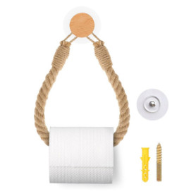 Porte-Papier en Corde de Chanvre et Bois pour Salle de Bain Italienne