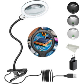 Lampe Loupe LED 5X avec Pince et Réglages de Lumière pour Lecture et Loisirs