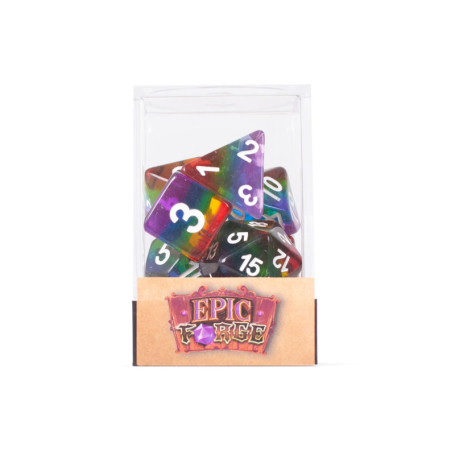Epic Forge - Set de 7 dés multiformat en boîte transparente arc-en-ciel