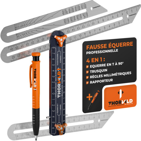 Thorvald Fausse Équerre 4 en 1 avec Crayon et Règles Inox