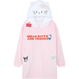 Poncho Plaid Oversize Hello Kitty pour Femme et Ado - Sweat à Capuche Kawaii