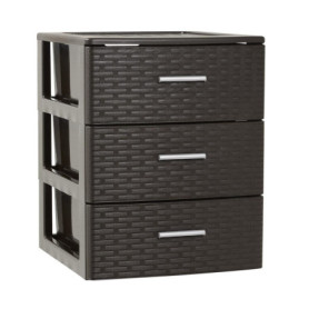 Commode élégante 3 tiroirs en rotin PVC blanc