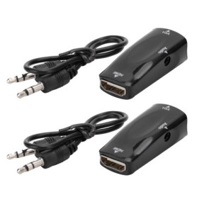 Adaptateur HDMI Femelle vers VGA avec Câble Audio 3,5 mm - Lot de 2