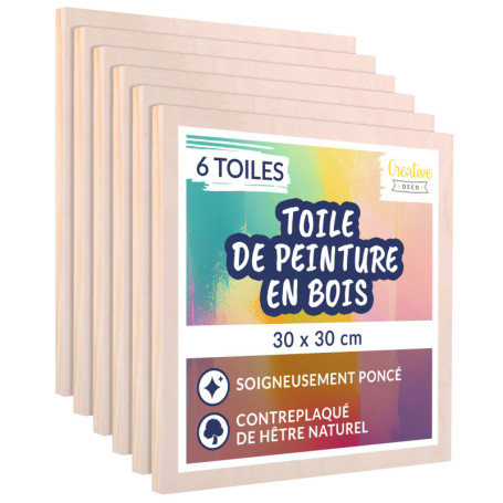 Set de 6 Toiles en Bois 30x30 cm pour Peinture - Creative Deco