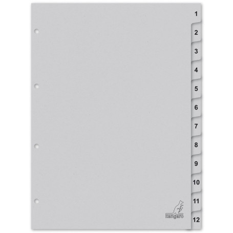 Intercalaires en Carton Recyclé Kangaro A4 - Lot de 12 Chiffres 1-12