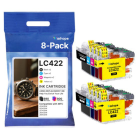 Pack de 8 Cartouches d'Encre Compatible Brother LC422XL - Washope