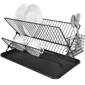 Égouttoir à Vaisselle Pliable Retoo à 2 Niveaux - Séchoir Noir Compact