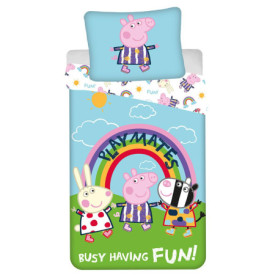 Parure de Lit Peppa Pig Playmates - Coton 140x200 cm avec Effet Phosphorescent