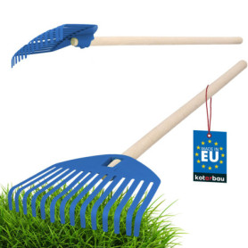 Râteau à Feuilles pour Enfants KOTARBAU - 20 cm avec Manche en Bois de 70 cm - Bleu
