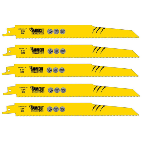 Lot de 5 Lames de Scie Sabre SabreCut 225 mm - Performance Bois et Métal