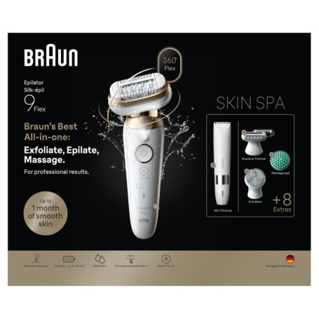 Braun Silk·épil 9 Flex SkinSpa - Épilateur Tout-en-Un Doré pour Femme