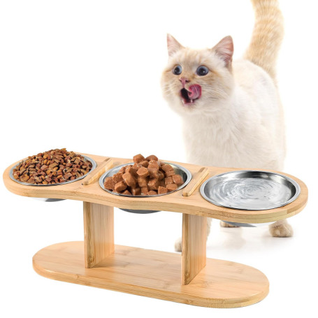 Gamelle Surélevée LEKEFETO pour Chat avec 3 Bols en Acier Inoxydable