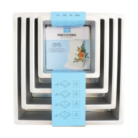 Lot de 4 Moules à Gâteaux Carrés en Aluminium Anodisé - 15 à 30 cm