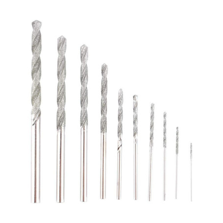 Ensemble de Forets Torsadés en Diamant 0.8mm-4.0mm pour Verre et Pierres Précieuses - 10 Pièces