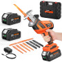 Scie Sabre sans fil 21V, Scie Sabre à Batterie avec 2 batteries de 4,0 Ah, 0-3200 spm, 8 lames de scie, changement de lame sans 