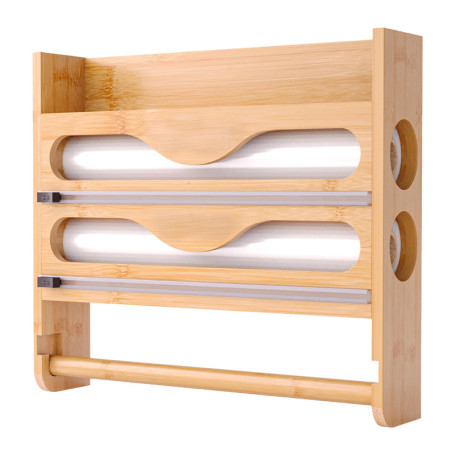 Support Mural 3 en 1 Relaxdays pour Essuie-Tout et Film Alimentaire en Bambou