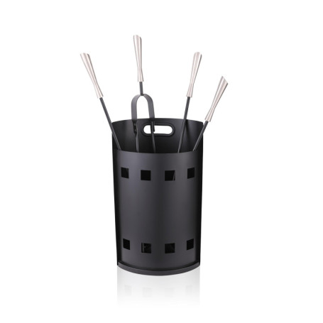 Ensemble d'Accessoires de Cheminée Relaxdays avec Seau, 5 Pièces en Noir et Argent