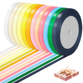 Ruban Satin Cozary - 12 Couleurs Vives pour Emballage et Décorations