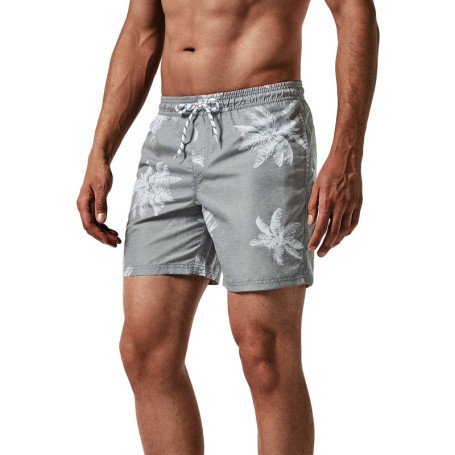 Short de Bain MaaMgic Homme Tropical à Séchage Rapide - Gris Feuilles