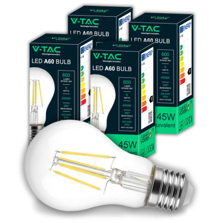 Pack de 4 Ampoules LED Filament E27 6W - Blanc Neutre 4000K