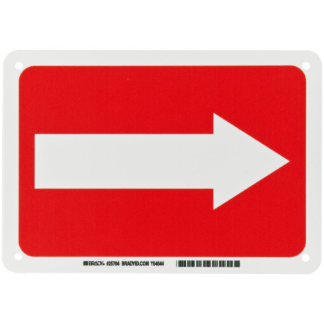 Panneau de Signalisation Sortie et Direction Rouge sur Blanc - Brady 25,4 x 17,8 cm