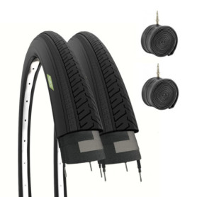 Pack de 2 Pneus et Chambres à Air Noires 27 x 1 1/4 pour Vélo Vintage Condorino