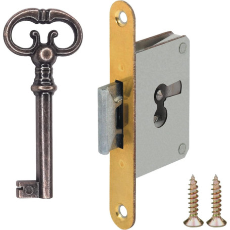 Serrure à Mortaiser en Laiton pour Meubles Anciens - Clé de Remplacement