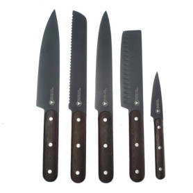 Set de 5 Couteaux de Cuisine LAGUIOLE avec Lames Noires et Manche en Bois de Hêtre