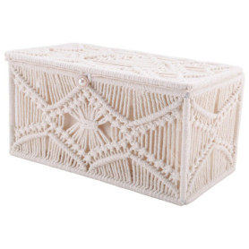 Boîte à Mouchoirs en Coton Beige avec Décor Boho et Boucle en Macramé