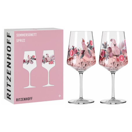 Lot de 2 verres à apéritif RITZENHOFF - Série Sommersonett, Motif Cacatoès, 500 ml