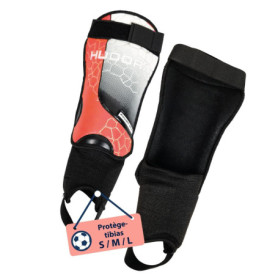 Protège-Tibias HUDORA avec Protection de Cheville - Confort et Sécurité en Football - Taille S Rouge
