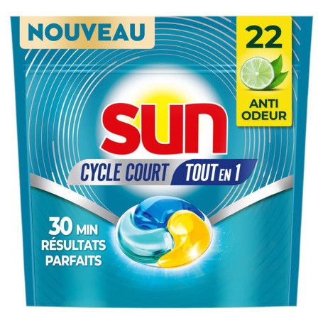 Sun Capsules Tout-en-1 pour Lave-Vaisselle - Nettoyage Rapide 30 Minutes - Parfum Citron Vert