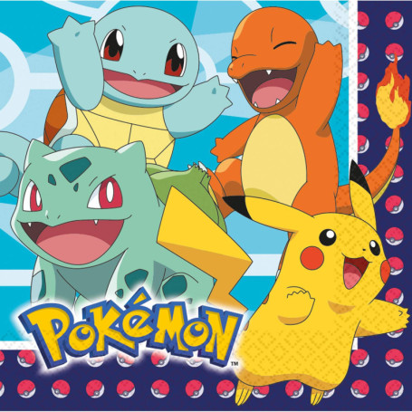 Serviettes de Table Pokémon - Pack de 16 Napkins Colorées