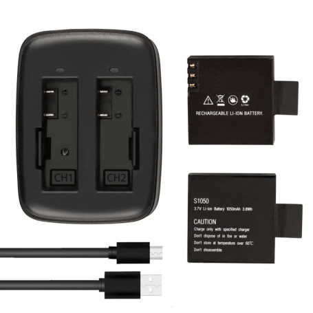 Batterie Rechargeable AKASO pour Caméra Sport V50 Elite - 2 x 1050 mAh avec Chargeur USB