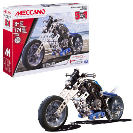 Coffret de Construction Meccano Moto 5 en 1 - 174 pièces et 2 outils
