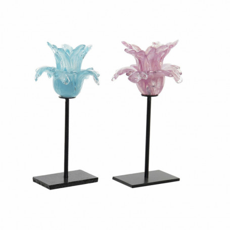 Bougeoir DKD Home Decor Métal Verre Fleur (12 x 12 x 24 cm) (2 pcs) 46,99 €
