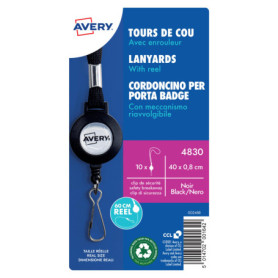 Porte Badge avec Enrouleur Avery - Lot de 10 - Noir 40cm