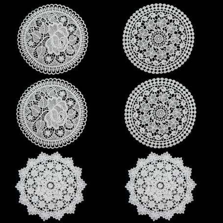 Sets de Sous-Verres Ronds en Dentelle Coton - Lot de 6 Blancs Faits Main