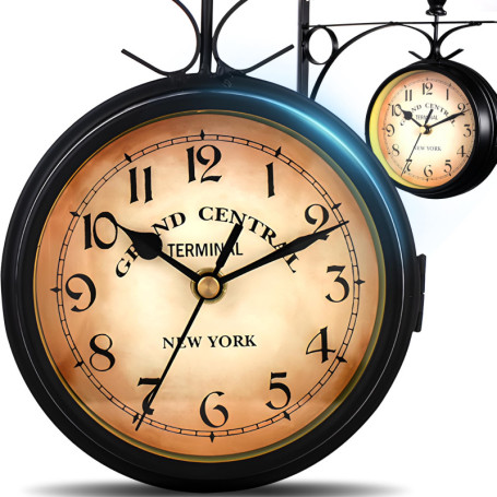 Horloge de Gare Rétro Double Face Résistante aux Intempéries - Noir