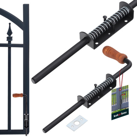 Verrou à Ressort Long KOTARBAU avec Poignée en Bois - 38 cm en Acier Noir